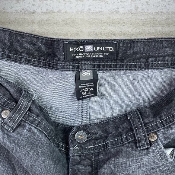 Vintage Y2K Ecko Skater Jeans 36x30 Baggy Wide Leg Smoke Black Wash Embroidered - Picture 4 of 5